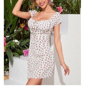 SHEIN Tie Front Ditsy Floral Dress